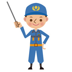 指し棒を使って説明・解説する消防士