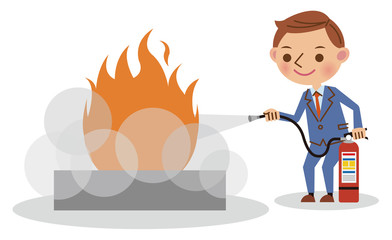 消火訓練を行うビジネスマン