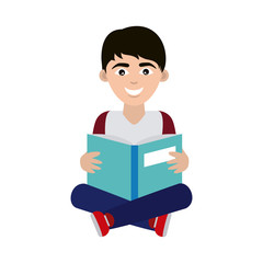 teen with open book sitting reading home education flat style icon