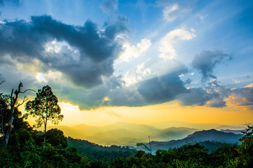Fototapeta na wymiar Evening light before sunset on Panoen Thung Mountains, Thailand