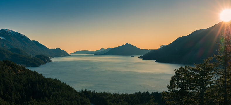 Howe sound in the sunset, Squamish, British Columbia, Canada.