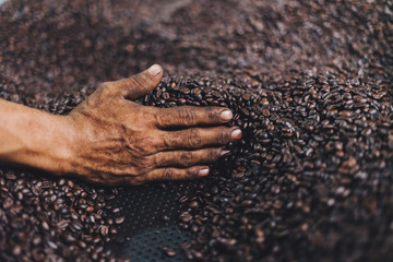 Mano en café tostado