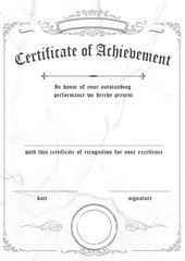 White marble certificate of achievement paper template with retro border