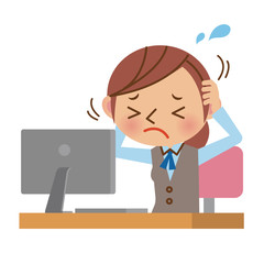 パソコンの前で困っているOL・事務職の女性