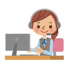 ヘッドセットを付けたオペレーターの女性