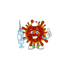 A pleasant nurse of deadly coronvirus mascot design style using syringe