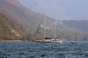 Turkish ship-walking in the Bay near the Turkish city of Marmaris