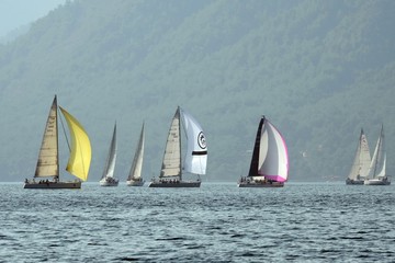 Fototapeta premium Yachts in the bay near the Turkish city of Marmaris