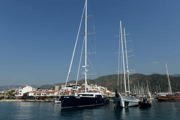 Fototapeta na wymiar Sea vessels at the waterfront of the Turkish city of Marmaris