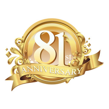 81 years golden anniversary logo celebration with ring and ribbon