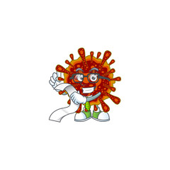 cartoon character of deadly coronvirus holding menu on his hand