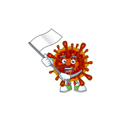 A patriotic deadly coronvirus mascot character design holding standing flag