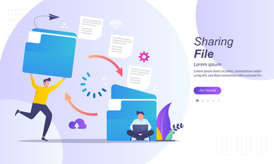 Sharing file, file transferred encrypted form, transfer of documentation, migration concept, Suitable for web landing page, ui, mobile app, banner template. Vector Illustration. 