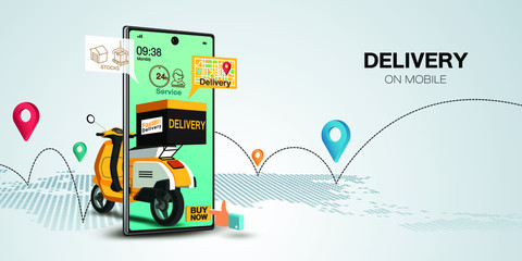 fast delivery scooter on mobile e-commerce