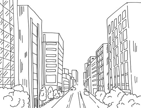 都会のビルビジネス街を線でシンプルに描いた背景画