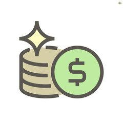 Money coin vector icon design for financial graphic design element, 48X48 pixel perfect and editable stroke.