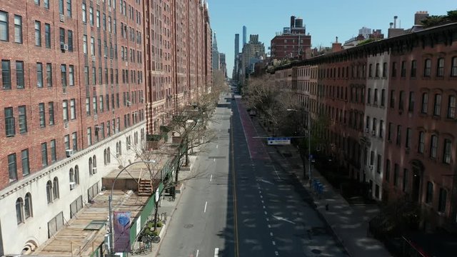flying east along empty 23rd St. in NYC during Corona quarantine