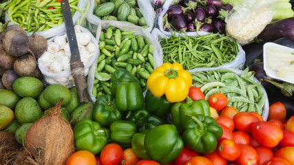 fresh vegetables in display  for sale in indian market  