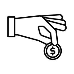 hand with coin money dollar line style icon