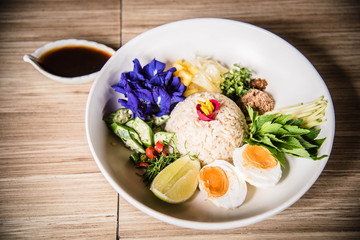 A healthy diet rich in various herbs and boiled eggs