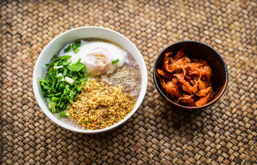 Boiled rice with eggs, a traditional breakfast of the Akha people Chiang Rai Province, Thailand