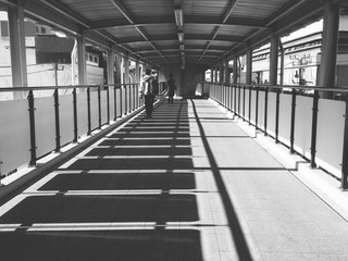 Sky way railway station building black and white