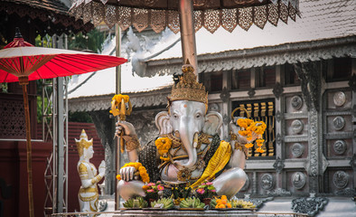 Ganesha Indian god created with silver plates for worship, Chiang Mai, Thailand