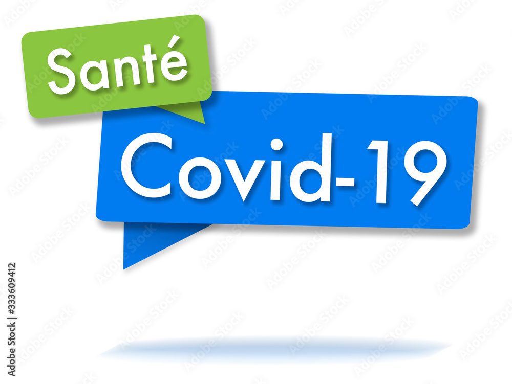 Wall mural Covid 19 in colored speech bubbles and french language