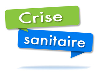 Health crisis in colored speech bubbles and french language