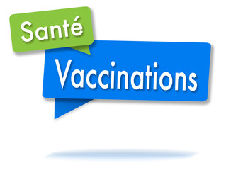 Vaccination in colored speech bubbles and french language