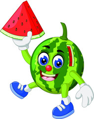 Funny Green Watermelon Wear Blue Shoes With Smiling Face Cartoon