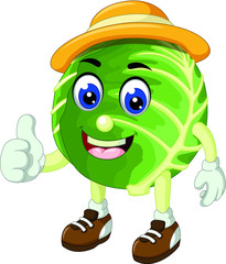 Funny Green Cabbage Wear Yellow Hat Cartoon