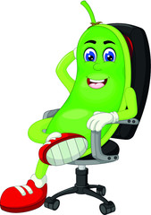 Cool Green Peas Bean Wear Red Shoes Sitting On Black Chair Cartoon