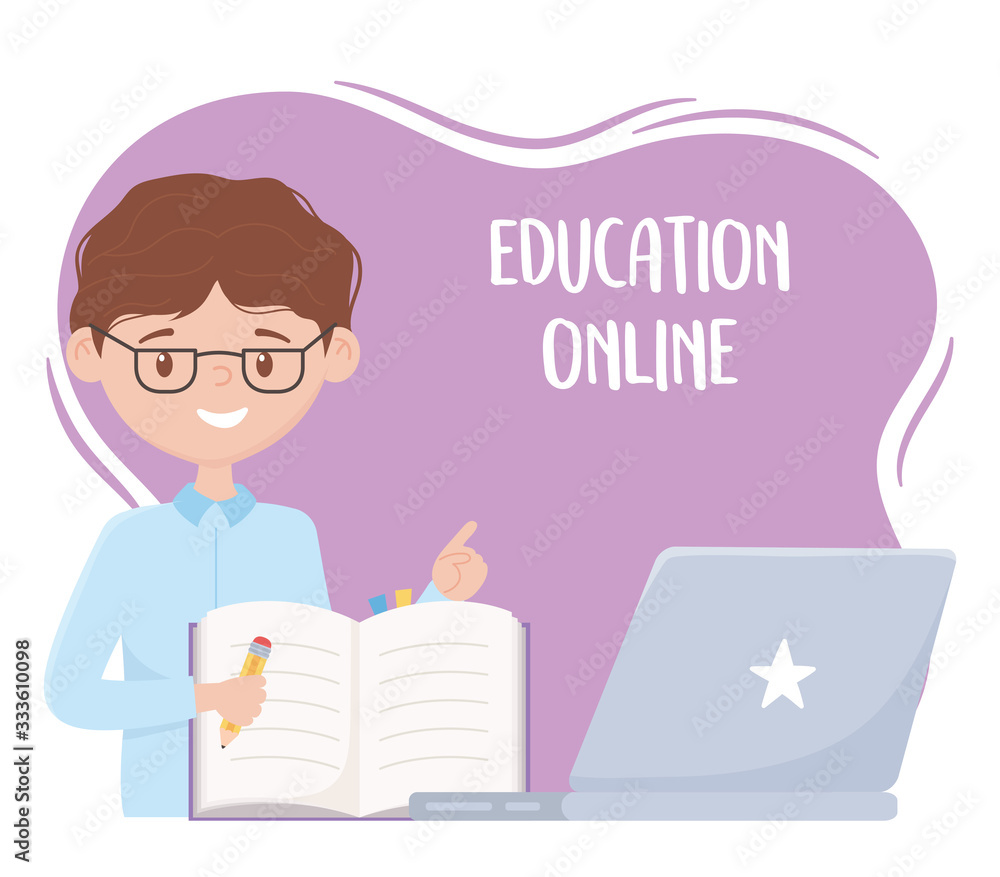 Wall mural online education, teacher with notebook pencil and laptop