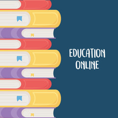 online education, stacked books different literarture