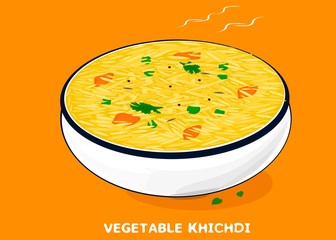 Vegetable Khichdi Indian traditional Food Vector