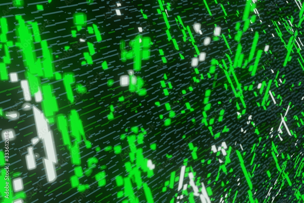 Poster green futuristic stream data communication flying into digital technologic 3d rendering