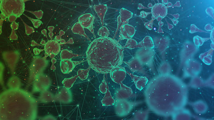 COVID-19 infection concept, Coronavirus background, viral disease epidemic, 3D illustration