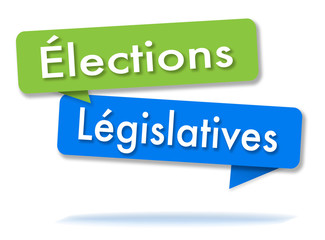 Legislative elections in colored speech bubbles and french language