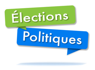 Political elections in colored speech bubbles and french language