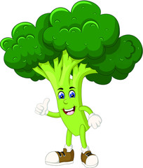 Cool Green Broccoli Wear White Gloves and Brown Shoes Cartoon