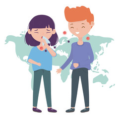 health online, sick girl with cough infect a boy covid 19 coronavirus