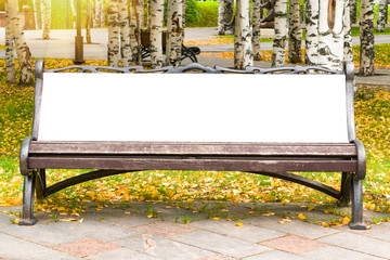 Street poster on the bench, blank with white space for text, urban mock up