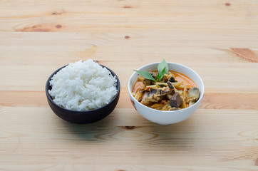 Red Curry with Chicken and Bamboo Shoots with Rice, Thai Food, Thailand