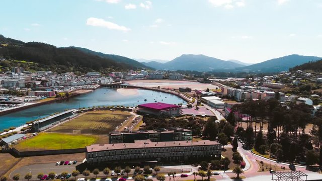Pan Left Aerial View Of Marina At The Town Of Viveiro, With Yacht And Sunny Weather, In Lugo Province Northwestern Galicia.