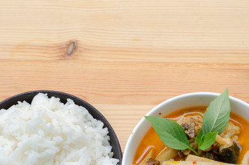 Red Curry with Chicken and Bamboo Shoots with Rice, Thai Food, Thailand