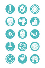 virus covid 19 pandemic respiratory illness icons set line style