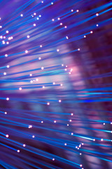 optical fibres dinamic flying from deep on technology background