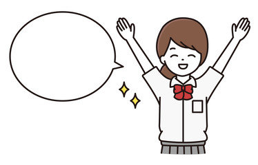 学生 女の子 万歳 吹き出し イラスト