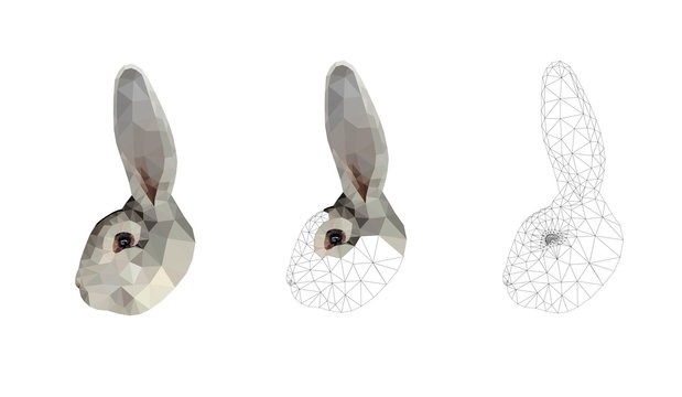 Grey bunny face set low poly triangular vector illustration isolated on white. Polygonal style trendy modern logo business fairy design template for 
easter invitations and greetings.